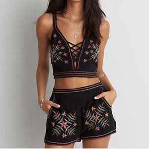 Embroidered Co Ord 2 Piece Crop Top & Shorts